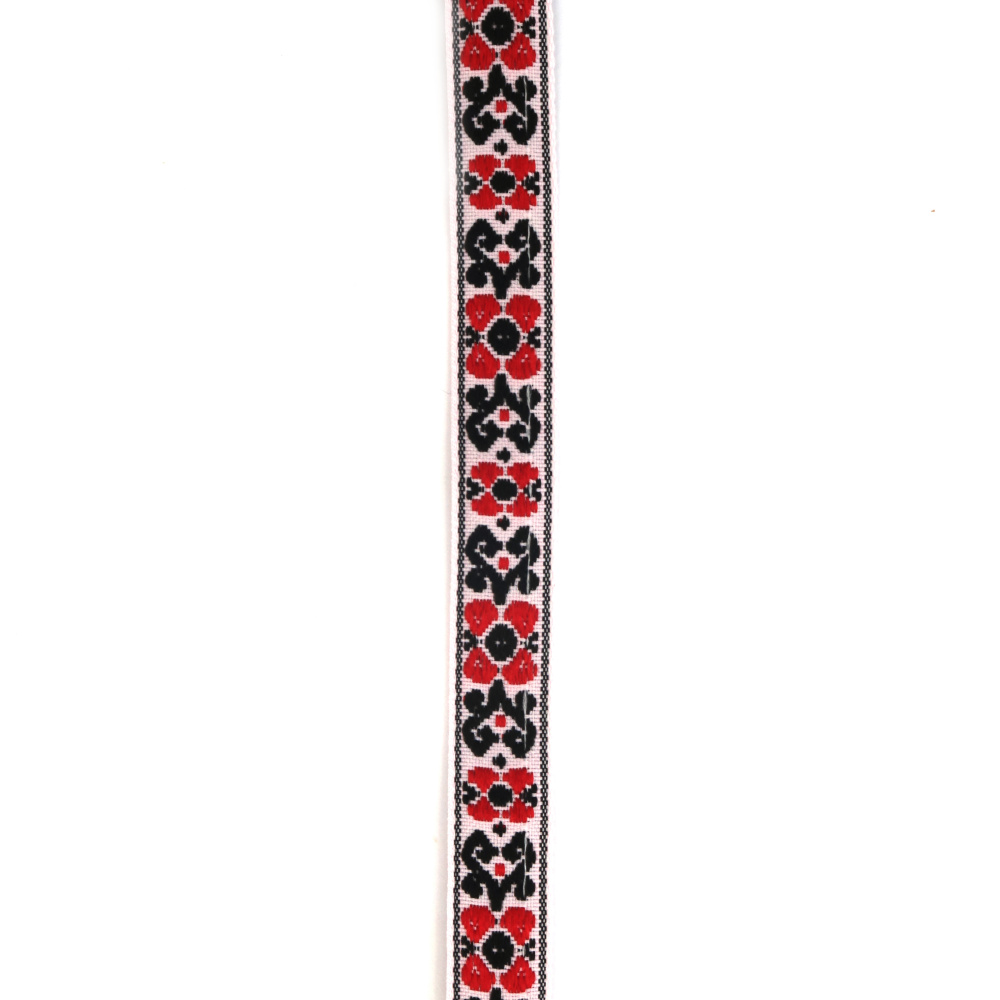 Ширит 15 мм бял с червено и черно -5 метра