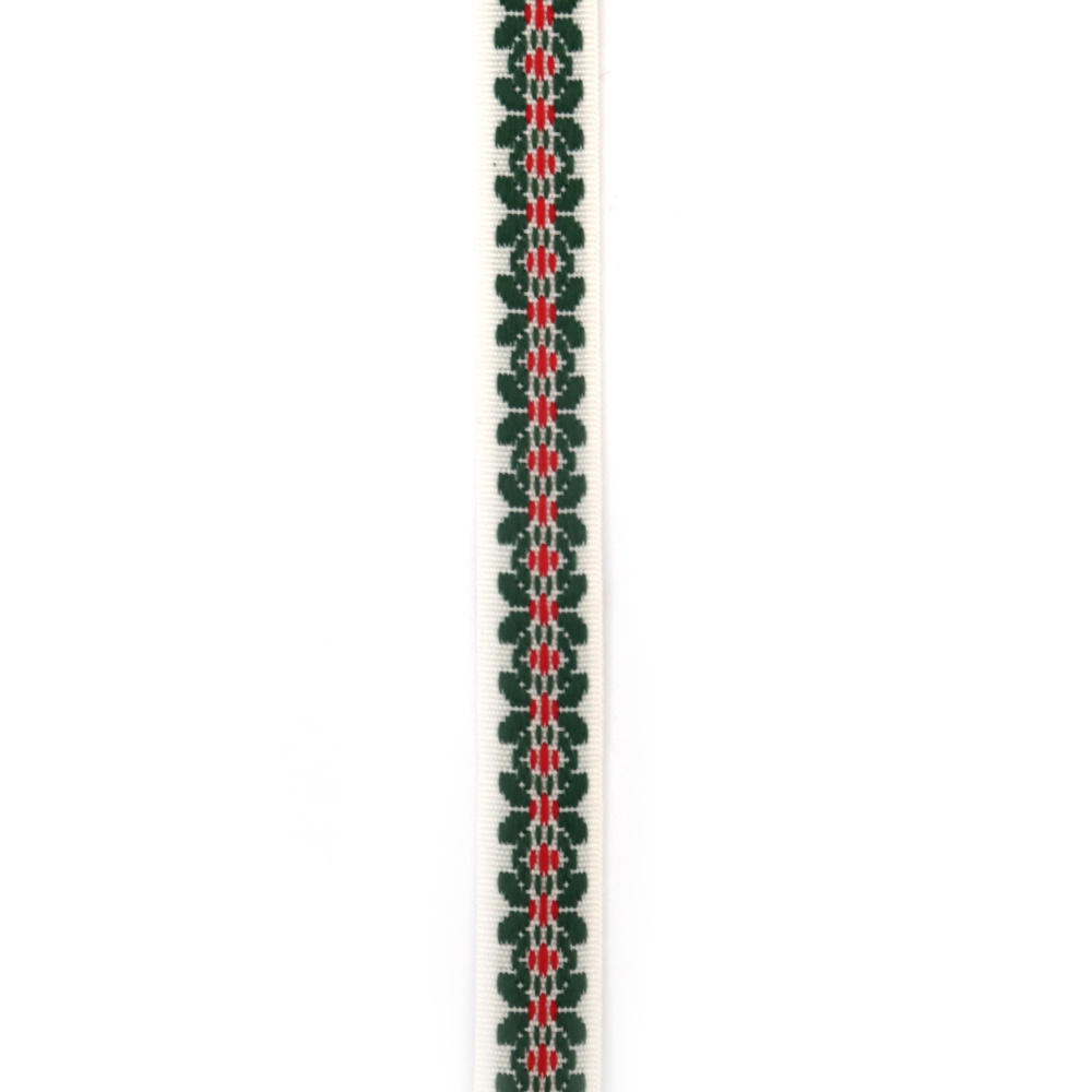 Ширит 14 мм бял с зелено и червено - 5 метра