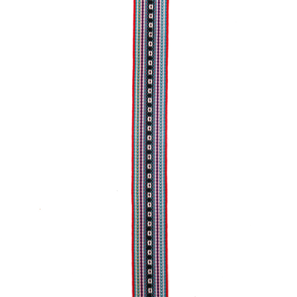 Ширит 17 мм червен с черно, бяло, синьо, циклама, розово и ламе - 5 метра