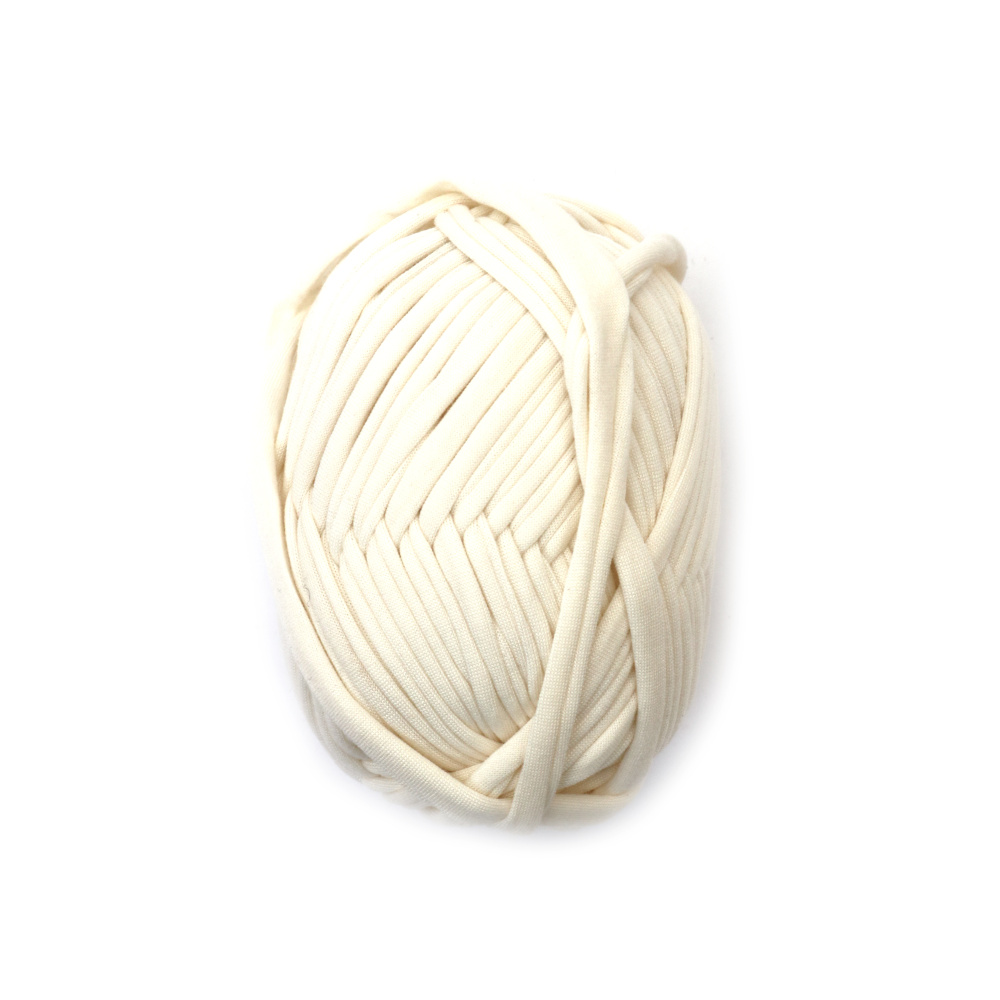 Fir panglică tricotată alb lăptos, 100% poliester – 100 g – perfect pentru croșetat, tricotat și proiecte DIY/handmade