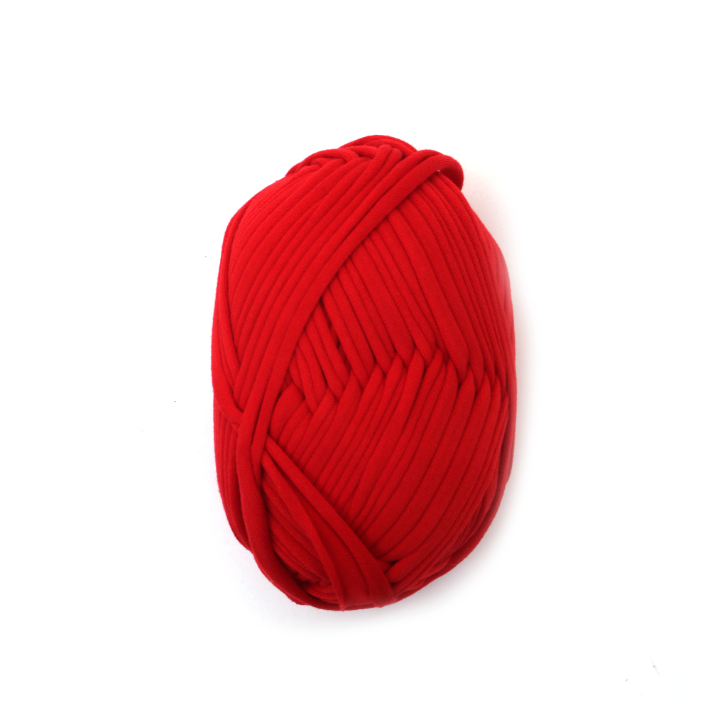 Fir panglică tricotată roșu, 100% poliester – 100 g – Perfect pentru croșetat, tricotat și proiecte DIY creative