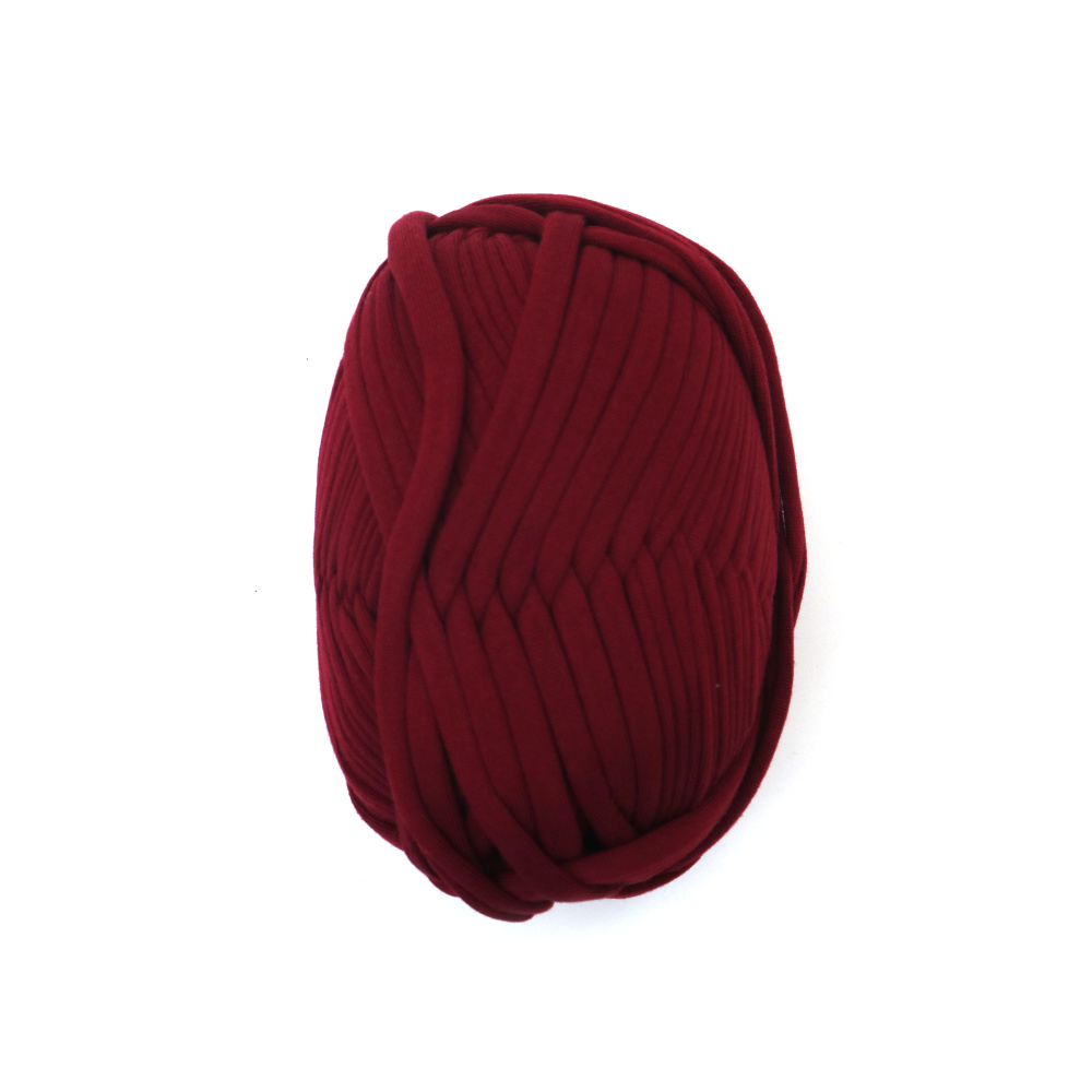 Fir tip panglică tricotată bordo 100% poliester – 100 g – ideal pentru croșetat, tricotat și proiecte DIY creative