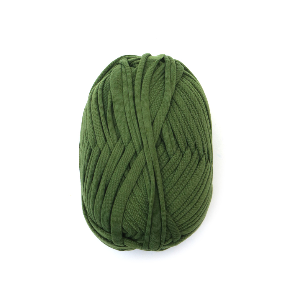 Fir panglică tricotată, verde măsliniu, 100% poliester – 100 g – perfect pentru croșetat, tricotat și proiecte DIY și handmade