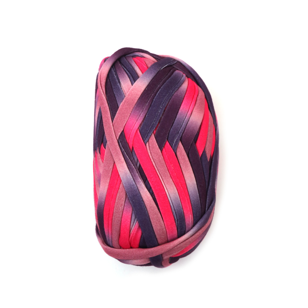 Panglică tricotată din fire 100% poliester culoare melanj roz, violet - 100 grame