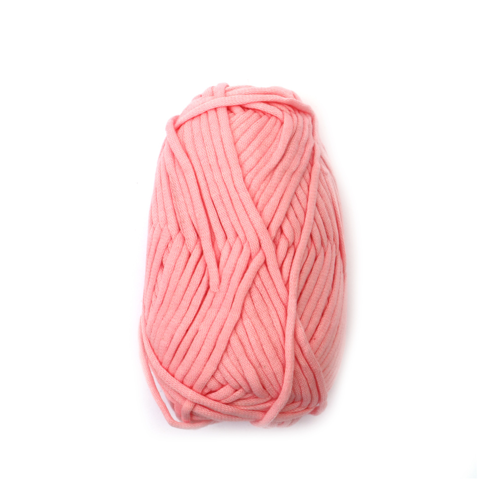 Прежда плетена лента 68 процента памук 32 процента полиамид цвят розов -50 грама