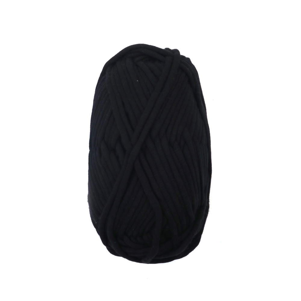 Прежда плетена лента 68 процента памук 32 процента полиамид цвят черен -50 грама