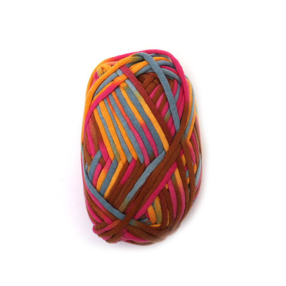 Прежда плетена лента 68 процента памук 32 процента полиамид цвят меланж многоцветен тъмен -50 грама