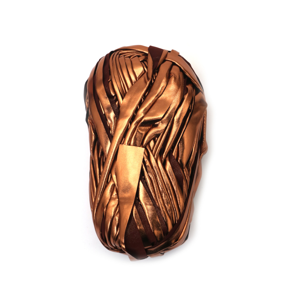 Прежда лента с метален ефект 100 процента полиестер цвят мед -100 грама