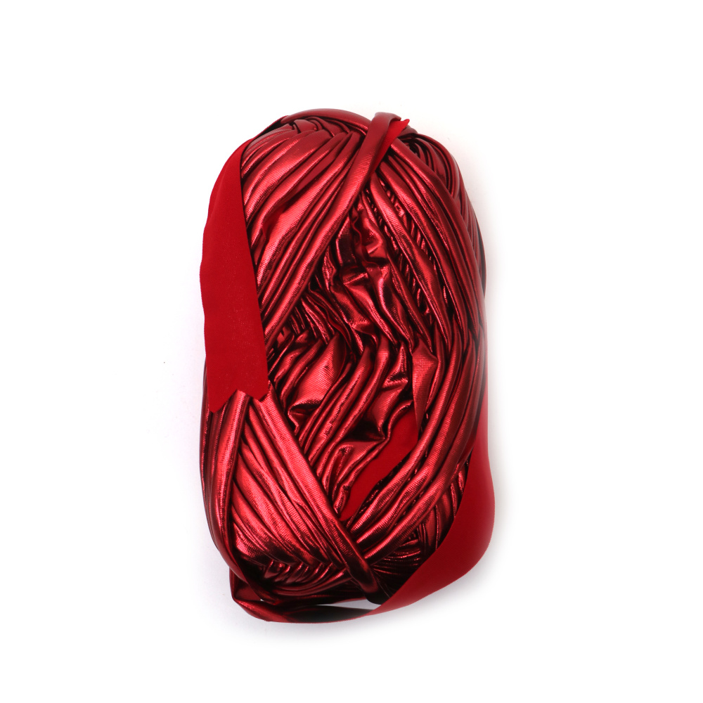 Metallic Ribbon Yarn, 100% Polyester, Red, 100 g – Ideal for Decorative Knitting, Crochet & Craft Accents