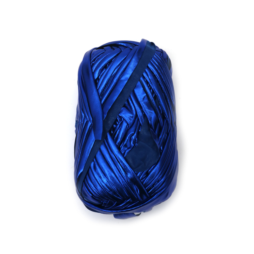 Прежда лента с метален ефект 100 процента полиестер цвят син -100 грама