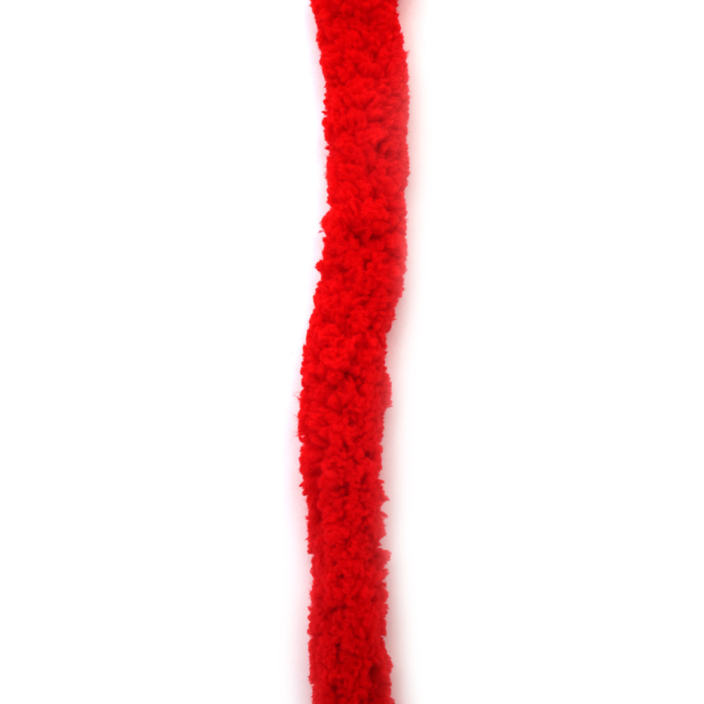 Прежда шенилна 100 % полиестер 20 мм дебелина цвят червен ~240 грама  -25 метра