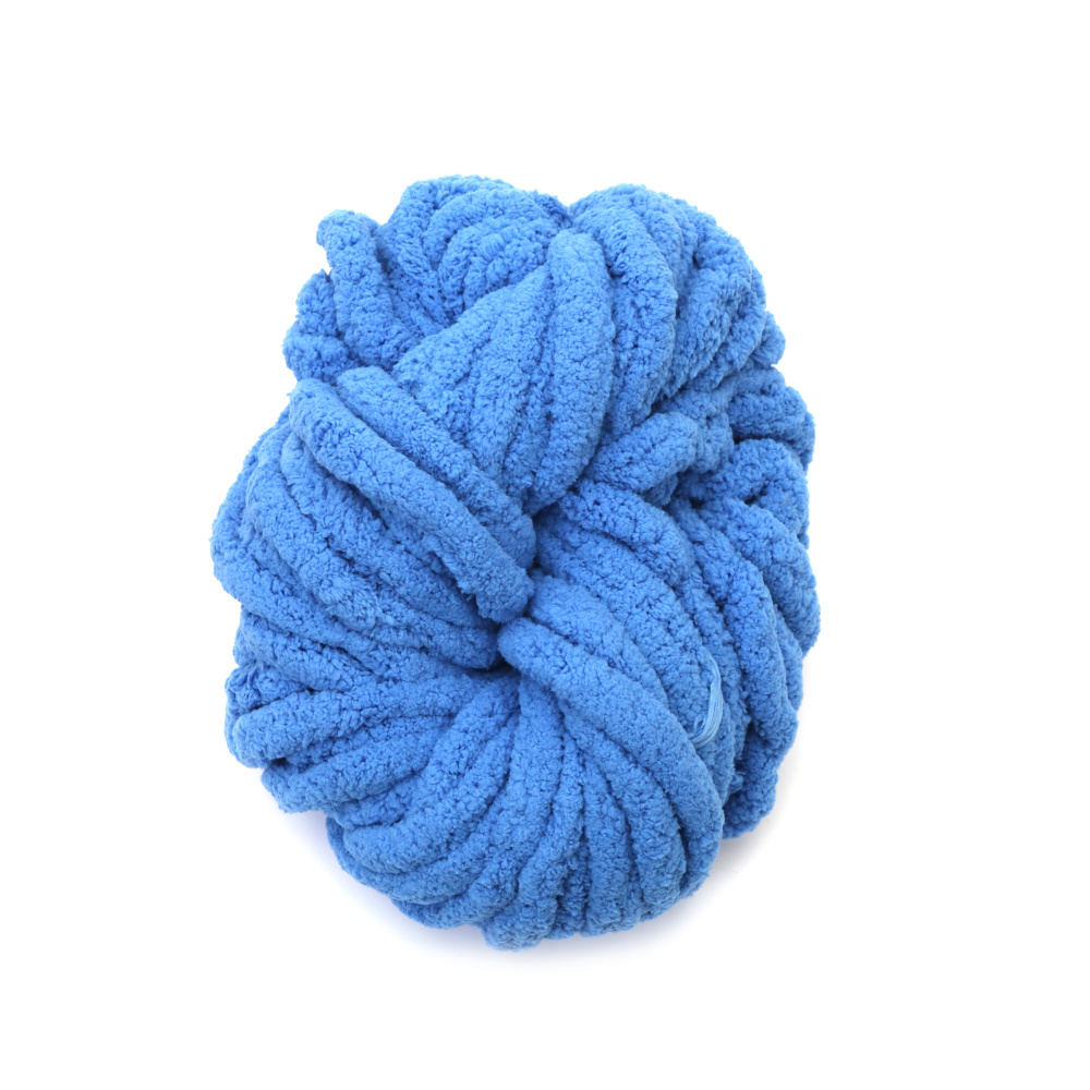 Прежда шенилна 100 % полиестер 20 мм дебелина цвят син ~240 грама  -25 метра