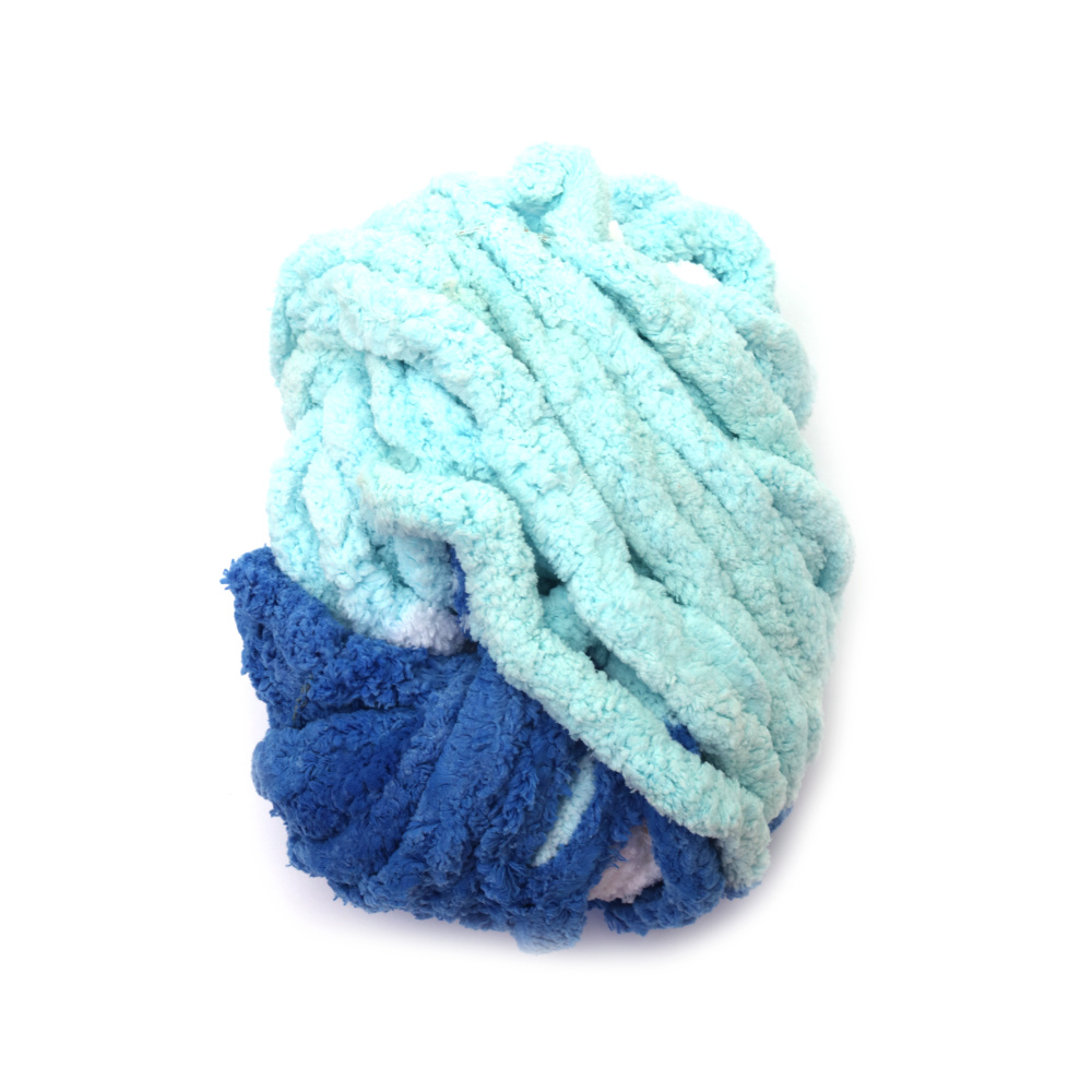 Fir de chenilă 100% poliester grosime 20 mm culoare melanj alb, albastru deschis, albastru închis ~240 grame -25 metri