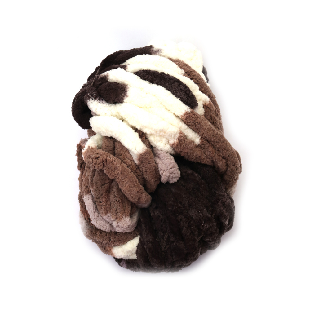 Fir de chenilă 100% poliester grosime 20 mm culoare melanj șampanie, maro, gri ~240 grame -25 metri