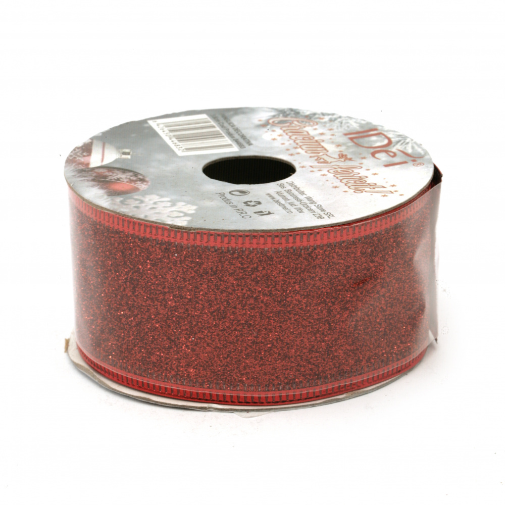Organza Glitter Ribbon with Aluminum Edging / 38 mm / Red ~ 2.7 meters