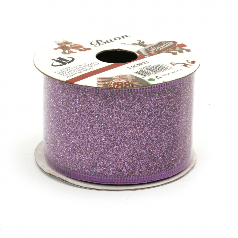Organza Glitter Ribbon with Aluminum Edging / 50 mm / Purple - 2.70 meters