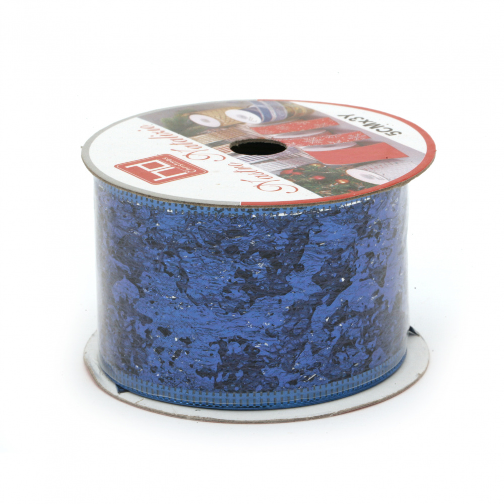 Mesh Ribbon with Aluminum Edging and Foil / 50 mm / Blue ~ 2.7 meters
