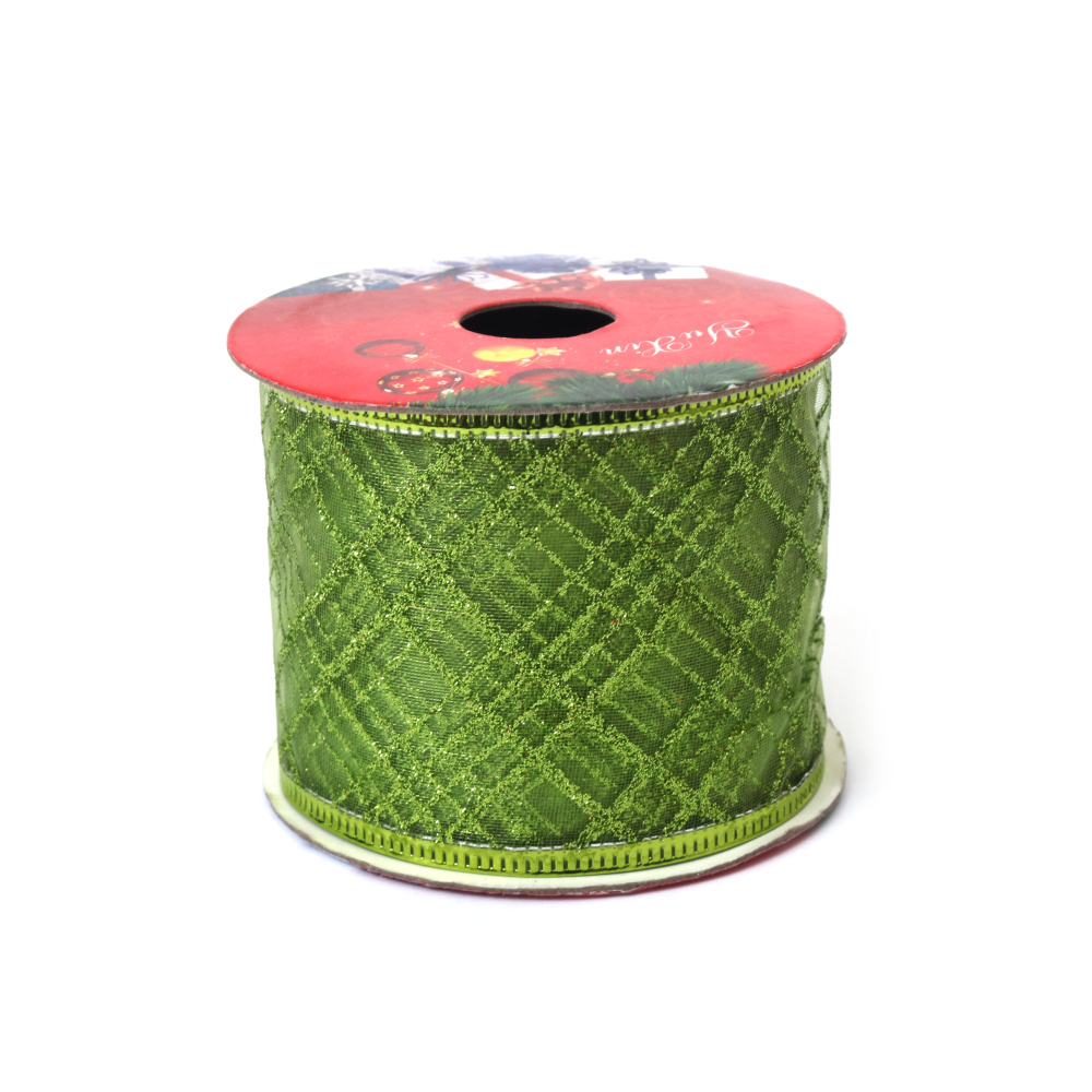 Nastro in organza verde con stampa glitter, 60 mm x 2,70 m - hobbistica e fai-da-te