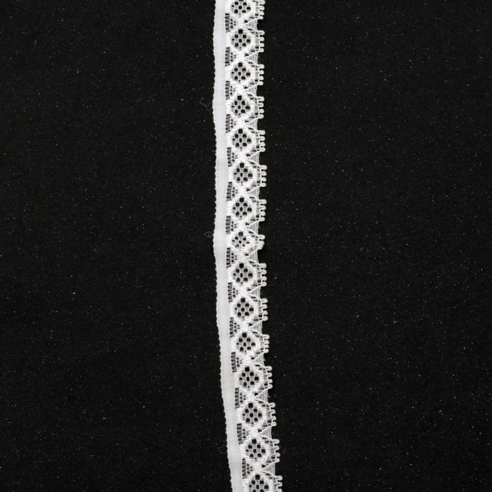 Panglică din dantelă elastică de 13 mm alb - 1 metru