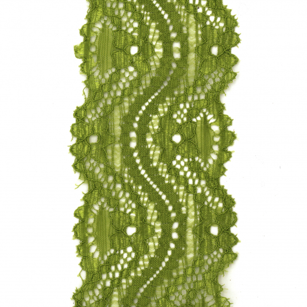 Elastic Lace Ribbon / 55 mm / Olive Green - 1 meter