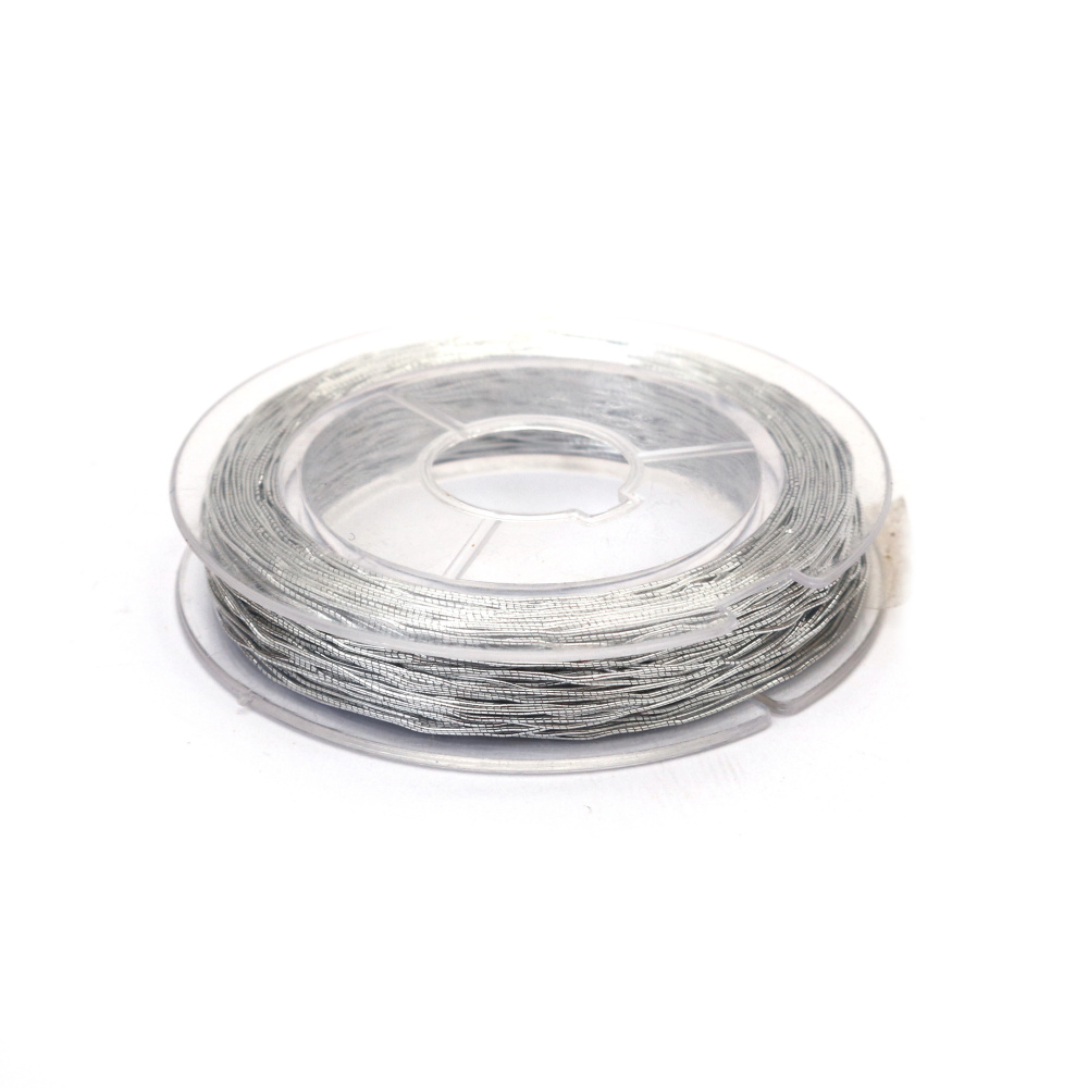 Fir lamé argintiu împletit, lucios, 0,3 mm – șnur metalic elegant pentru hobby & craft, bobină ~30 m
