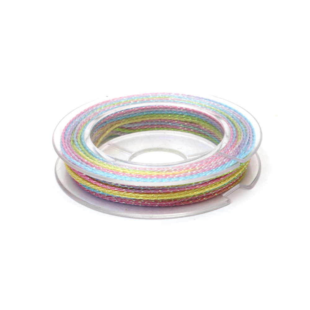 Șnur decorativ lamé din poliester, 3 fire, 0,8 mm, Multicolor Electric – strălucitor și rezistent, rolă ~10 m
