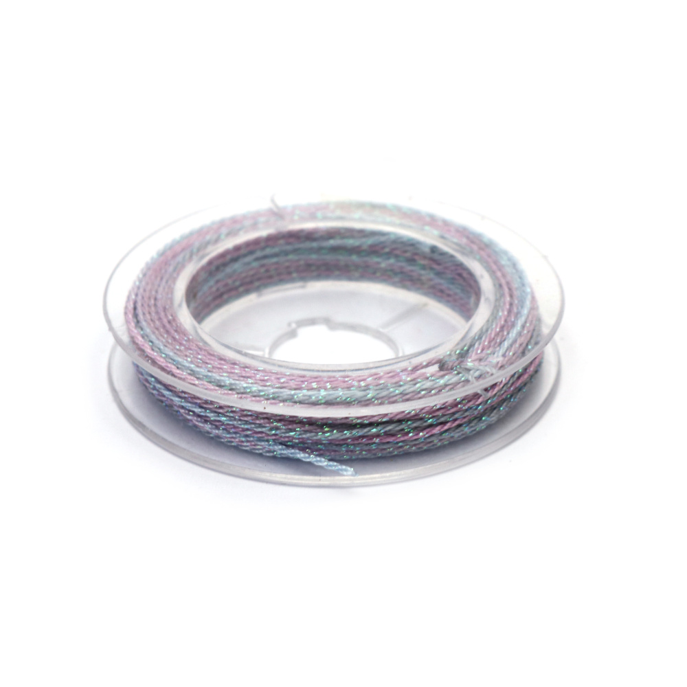 3-Ply Polyester Lame Thread 0.8 mm Pastel Multicolor – Shiny, Gentle & Decorative Craft Cord, ~10 m Roll