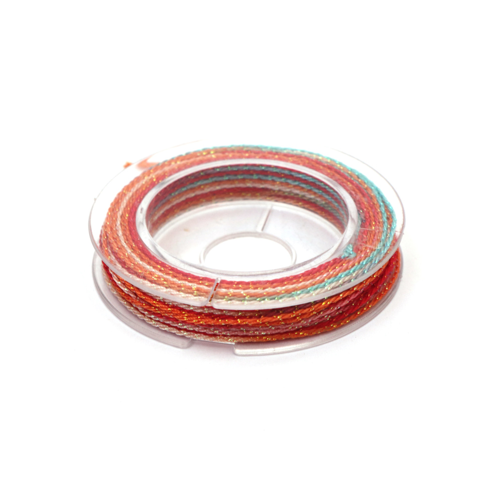 Fir lamé din poliester, 3 fire, 0,8 mm, multicolor portocaliu și galben – șnur decorativ strălucitor și durabil pentru hobby & craft, bobină ~10 m