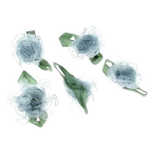 Decorative Roses with Organza, Dark Blue, 30 mm - Pack of 10