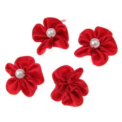 Rose with white pearl 23 mm for hair and clothes accessories, girls headband making red - 10 pieces