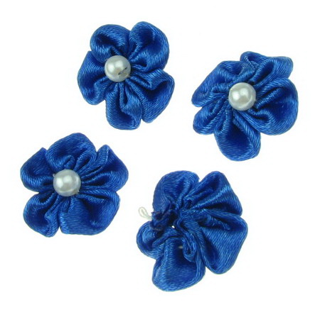 Artificial rose 23 mm with white pearl for embellishment of tiaras, hairpins, clothes in dark blue - 10 pieces