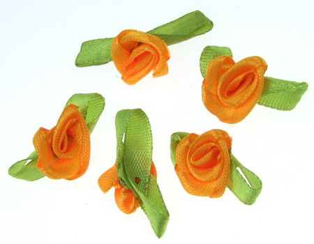 Decorative orange Rose 12x30 mm with  leaf - 50 pieces
