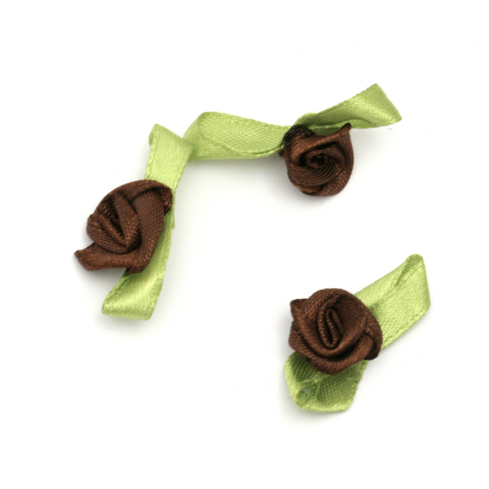 Artificial textile rose  with leaf 12x30 mm brown - 50 pieces