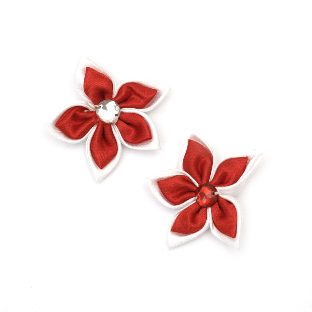 Decorative Fabric Flower 45 mm white red -5 pieces