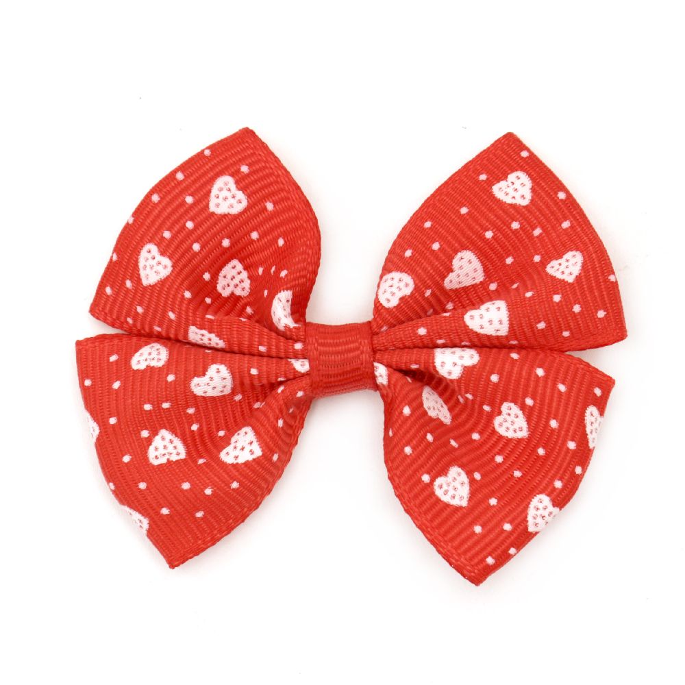 Fiocchi in nastro gros-grain rossi con cuori bianchi, 43x56x8 mm - 5 pz, abbellimenti Fai-da-te per confezioni regalo, accessori per capelli, scrapbooking e cardmaking