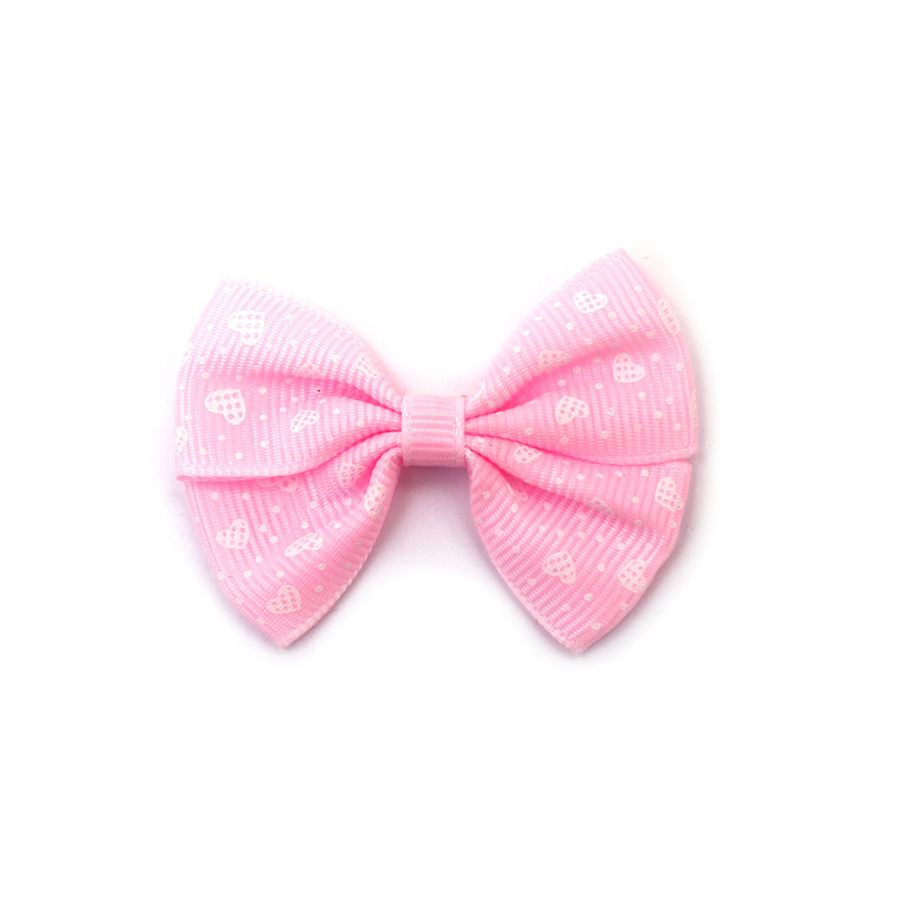 Nastri grosgrain rosa con cuori bianchi, 43x56x8 mm - 5 pz, mini abbellimenti per scrapbooking, cardmaking e confezioni regalo, confezione da 10