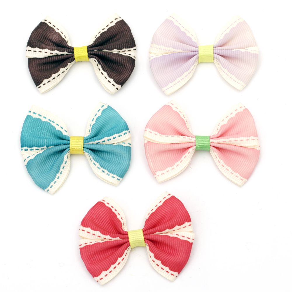Fiocchi bicolore in nastro grosgrain preannodati, colori misti – confezione da 5, 54 x 42 x 8 mm – per fai da te, confezioni regalo, scrapbooking e accessori per capelli