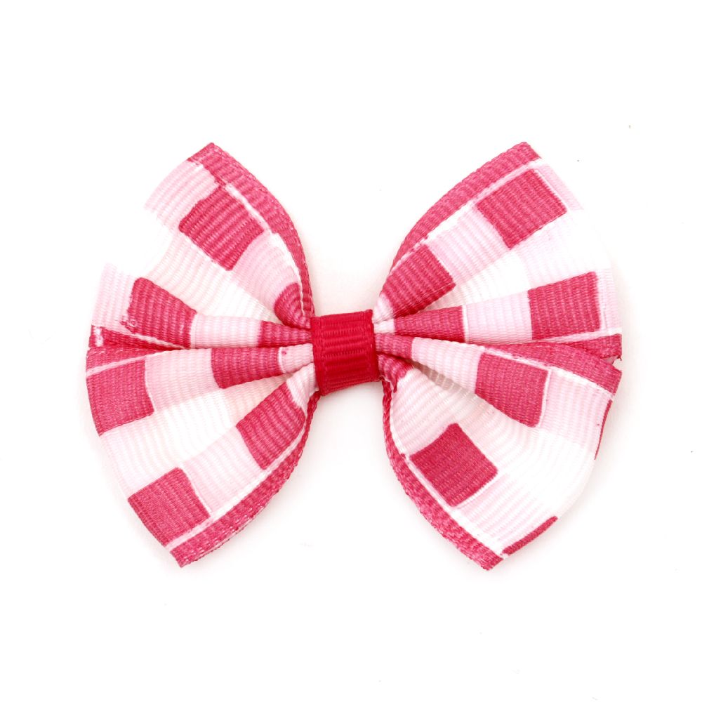 Fiocchi decorativi rosa a quadretti 54 x 42 x 8 mm - 5 pz, fiocchetti per hobbistica, scrapbooking, progetti fai-da-te, confezioni regalo e cardmaking