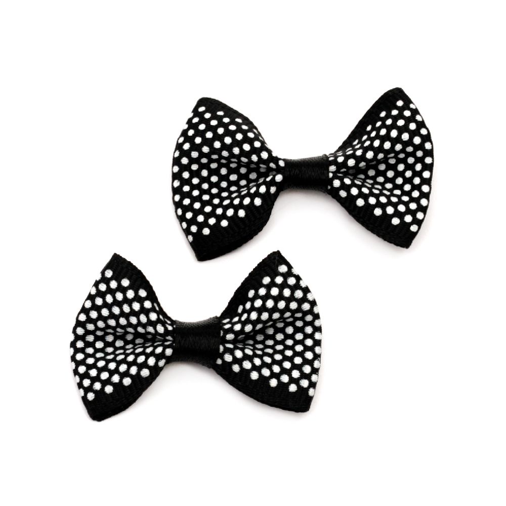 Ribbon, Decorations, DIY 37x22x7 mm black with white dots -10 pieces