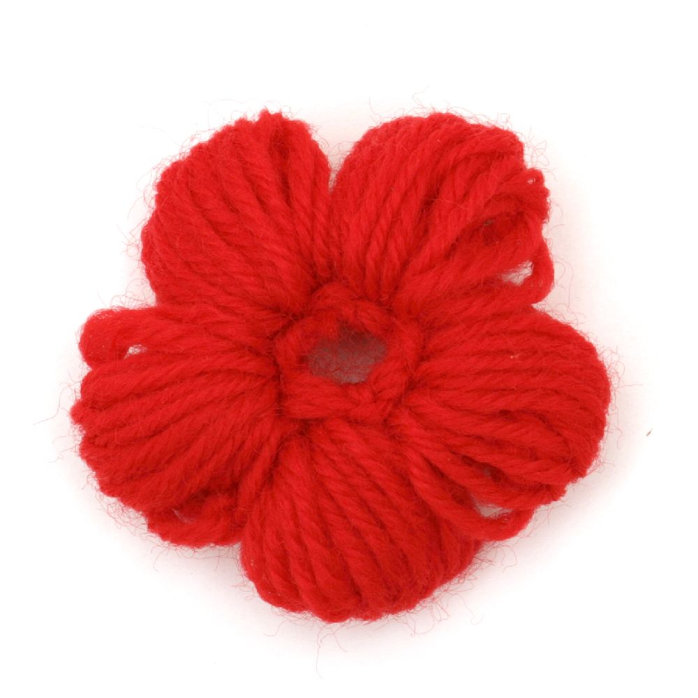 Decorative Fabric Flower Knitted 40 ± 50x10 ± 15 mm red