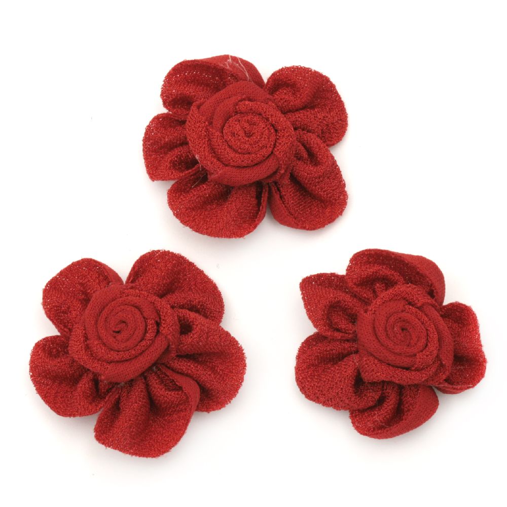 Decorative Fabric Rose, Red 38mm 5pcs