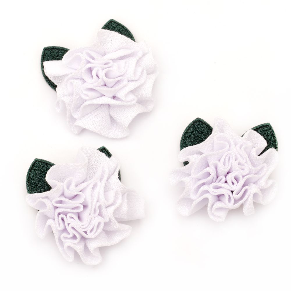 Flower 53 mm with Fabric leaf white -5 pieces