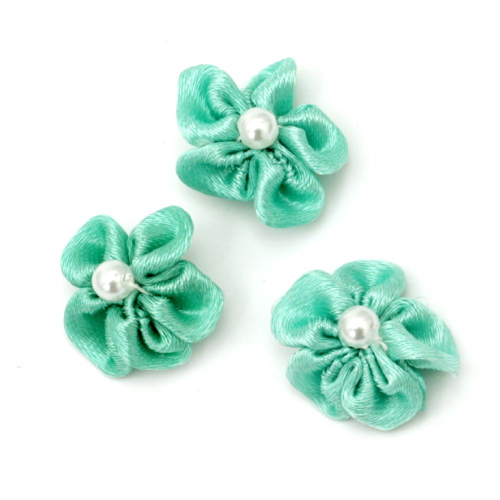 Decorative Rose with Pearl, Light Green, 23mm 10pcs
