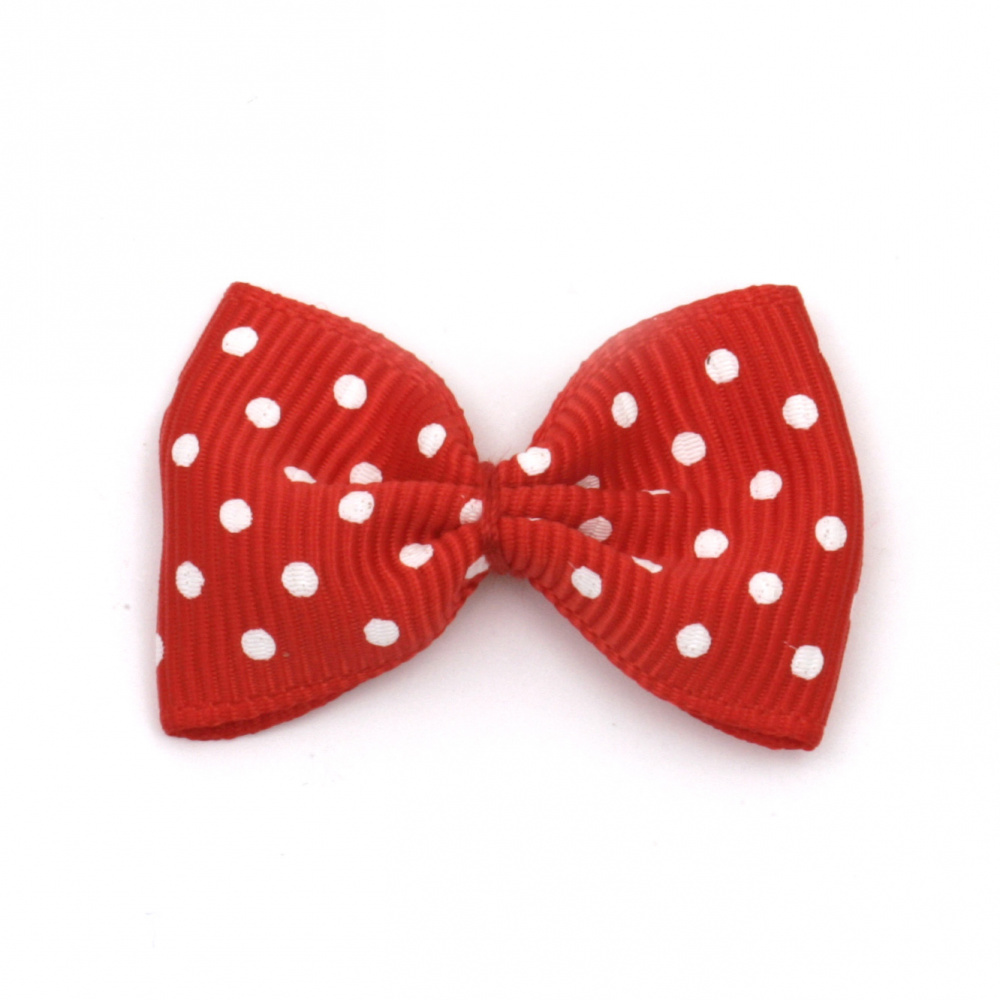 Ribbon 35x25 mm red with white dots - 10 pieces