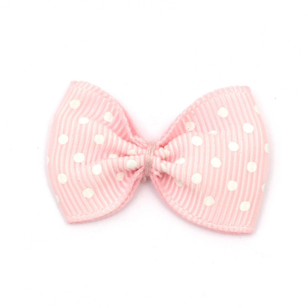 Ribbon 35x25 mm pink with white dots rips -10 pieces