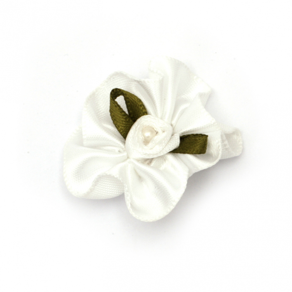 Flower 30 mm with pearl color white - 10 pieces