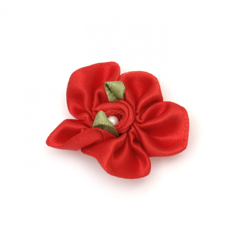 Flower 30 mm with pearl color red - 10 pieces