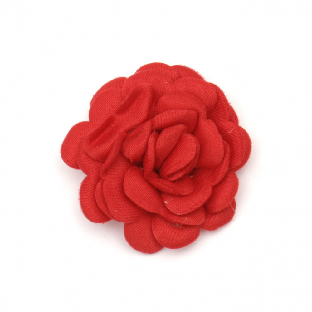 Red Fabric Rose 35 mm with stump - 5 pieces