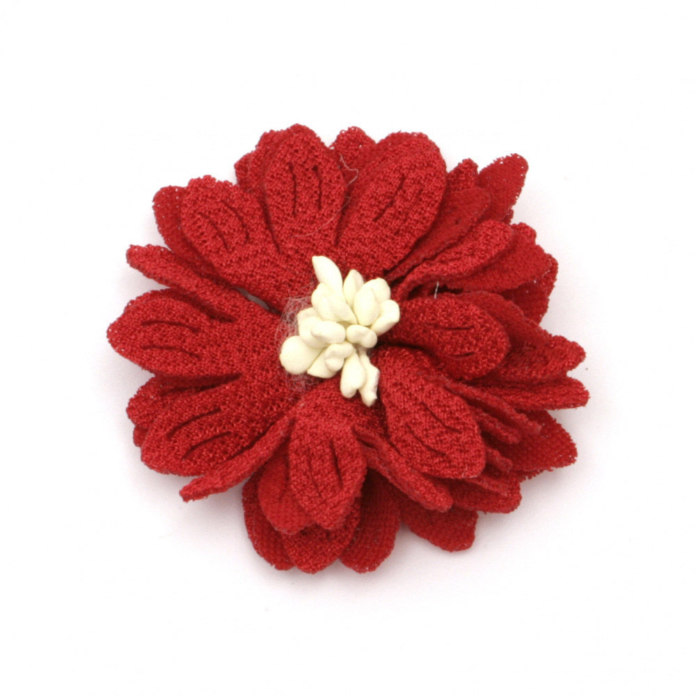 Red Fabric Flower 50 mm with stamens - 5 pieces