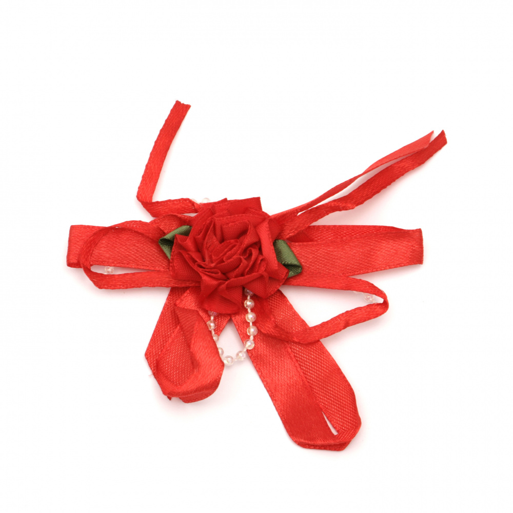 Flower with ribbon 30 mm color red - 5 pieces